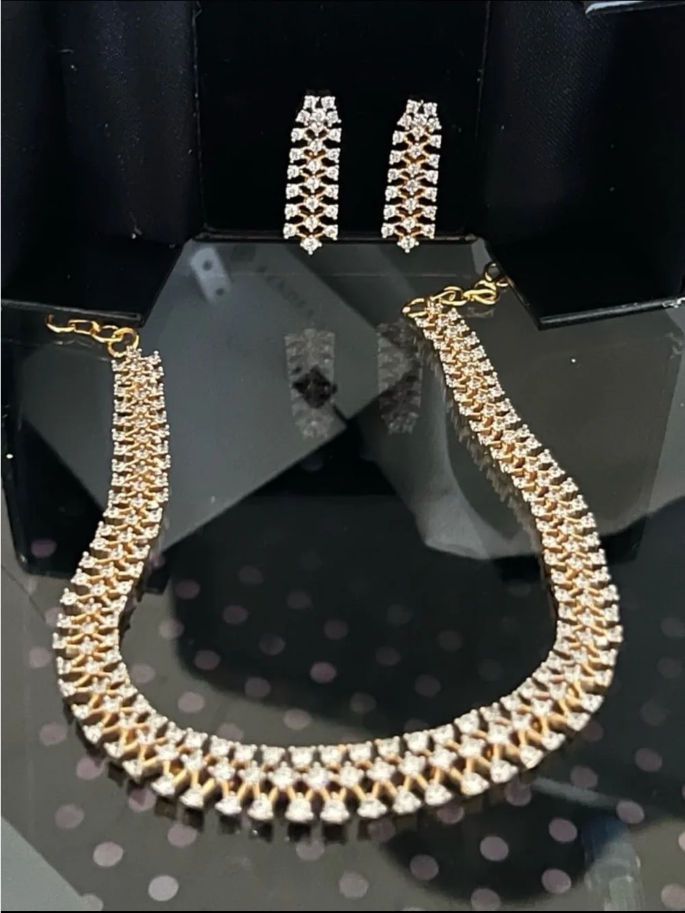 Gold plated diamond finish 3 strand necklace Swarovski elements necklace